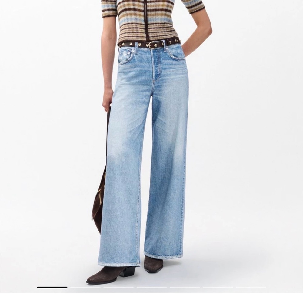 rag & bone miramar sofie wide leg jeans with real button, zipper, and beltloops